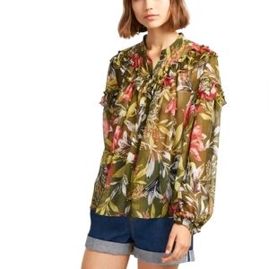 French Connection Floral Ruffle Blouse Small Feminine